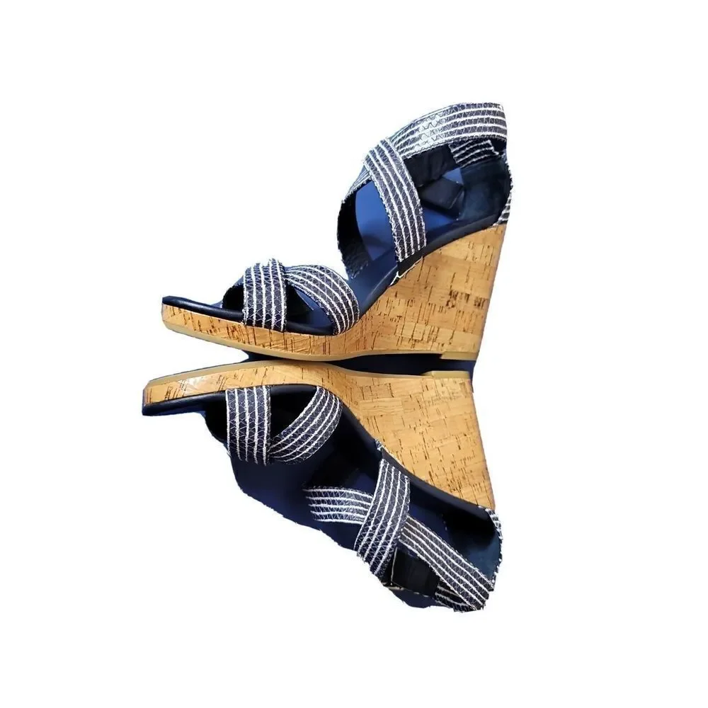 Cole Haan Grand Women’s Shoes Jillian Wedge Criss-Cross Sandals Blue Size 9 B
